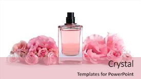  Presentation with perfume - Cool new presentation theme with atom - bottle of perfume with flowers backdrop and a coral colored foreground