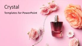  Presentation with perfume - Slide deck consisting of atom - bottle of perfume with flowers background and a lemonade colored foreground