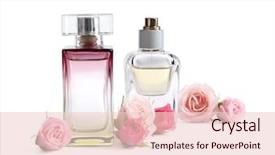  Presentation with perfume - Presentation design featuring atom - bottles of perfume with flowers background and a lemonade colored foreground