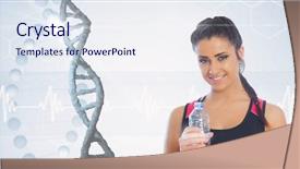  Presentation with dna structure - Colorful slide set enhanced with atom - digital composite of fit woman backdrop and a sky blue colored foreground