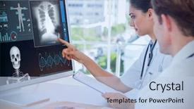  Presentation with xray - Colorful slide deck enhanced with atom - doctor pointing at the screen backdrop and a light blue colored foreground