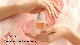  Presentation with flower woman - Cool new slide deck with atom - hands of beautiful young woman backdrop and a coral colored foreground