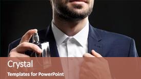  Presentation with music man in suit - Theme with atom - handsome man in formal suit background and a coral colored foreground