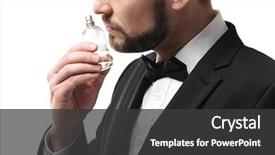  Presentation with perfume - Audience pleasing PPT theme consisting of atom - handsome young man using perfume backdrop and a dark gray colored foreground
