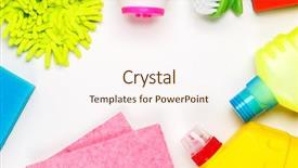  Presentation with white house - Cool new PPT layouts with atom - house cleaning products on white backdrop and a cream colored foreground