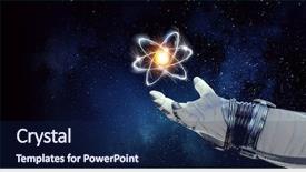 Presentation with atom universe - Cool new PPT theme with atom - humankind universe and science backdrop and a navy blue colored foreground