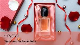  Presentation with perfume - PPT layouts enhanced with atom - perfume in present box background and a coral colored foreground