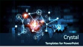  Presentation with atom - Presentation theme enhanced with atom - social communication and networking mixed background and a navy blue colored foreground