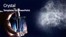  Presentation with perfume - Presentation consisting of atom - woman spraying perfume on dark background and a navy blue colored foreground