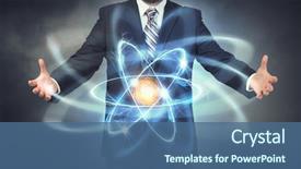  Presentation with atom - Beautiful PPT theme featuring atom icon in palm mixed backdrop and a ocean colored foreground