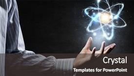  Presentation with atom - Audience pleasing PPT layouts consisting of atom icon in palm backdrop and a dark gray colored foreground