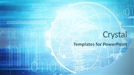  Presentation with interface - Slide deck enhanced with atom interface against blue abstract background and a cool aqua colored foreground