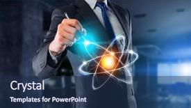  Presentation with atom - PPT layouts having atom molecule icon mixed media background and a navy blue colored foreground