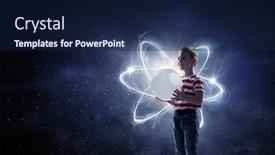  Presentation with atom - Beautiful presentation featuring atom-molecule-mixed-media-mixed backdrop and a navy blue colored foreground