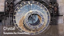  Presentation with prague astronomical clock - Colorful slide deck enhanced with atomic - famous medieval astronomical clock backdrop and a gray colored foreground