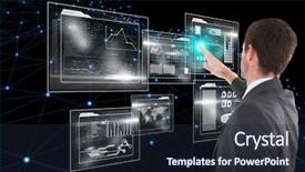  Presentation with businessman standing on mountain top - Slide deck enhanced with atomic 3d - focused businessman standing and pointing background and a wine colored foreground