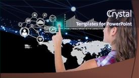  Presentation with 5g technology - Audience pleasing PPT theme consisting of atomic 3d - pretty brunette pointing something backdrop and a  colored foreground