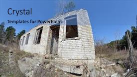  Presentation with base - Amazing PPT theme having atomic structure - abandoned military base in near backdrop and a teal colored foreground