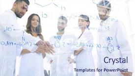  Presentation with biochemistry research laboratory - Audience pleasing presentation theme consisting of atomic technology - background image group laboratory backdrop and a sky blue colored foreground