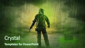  Presentation with abandoned - PPT layouts with atomic weapons - masked unrecognizable guard background and a  colored foreground