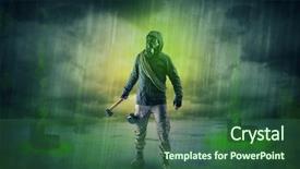  Presentation with abandoned - PPT layouts featuring atomic weapons - masked unrecognizable guard background and a ocean colored foreground