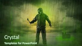  Presentation with saturn space - Audience pleasing PPT theme consisting of atomic weapons - masked unrecognizable guard backdrop and a  colored foreground