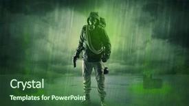  Presentation with abandoned - Beautiful slide deck featuring atomic weapons - masked unrecognizable guard backdrop and a  colored foreground