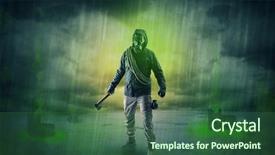  Presentation with abandoned - PPT layouts having atomic weapons - masked unrecognizable guard background and a  colored foreground