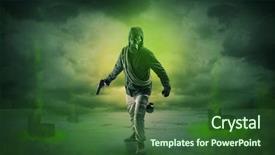  Presentation with abandoned - PPT layouts having atomic weapons - masked unrecognizable guard background and a  colored foreground