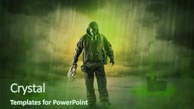  Presentation with space - PPT theme consisting of atomic weapons - masked unrecognizable guard background and a  colored foreground