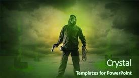  Presentation with space exploation - Colorful PPT layouts enhanced with atomic weapons - masked unrecognizable guard backdrop and a  colored foreground