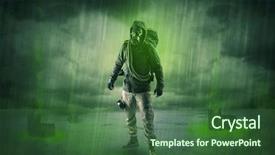  Presentation with space odyssey - Colorful theme enhanced with atomic weapons - masked unrecognizable guard backdrop and a  colored foreground