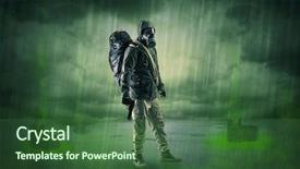  Presentation with outer space for kids - PPT theme with atomic weapons - masked unrecognizable guard background and a  colored foreground