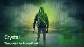  Presentation with abandoned - Presentation theme consisting of atomic weapons - masked unrecognizable guard background and a  colored foreground