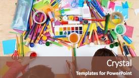  Presentation with artwork - Colorful slide set enhanced with atop - child drawing top view artwork backdrop and a tawny brown colored foreground