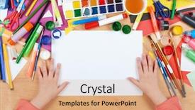  Presentation with artwork - Slides enhanced with atop - child drawing top view artwork background and a coral colored foreground