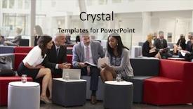  Presentation with lobby - Beautiful PPT layouts featuring atrium - businesspeople meeting in busy lobby backdrop and a soft green colored foreground