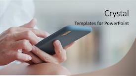  Presentation with phone - Presentation theme with atrium - close up of woman using background and a light gray colored foreground