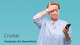  Presentation with face head in anatomy - Cool new PPT theme with atrractive senior caucasian redhead woman texting using smartphone over isolated background stressed with hand on head shocked with shame and surprise face angry and frustrated fear and upset backdrop and a light blue colored foreground