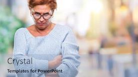  Presentation with negative - Audience pleasing presentation theme consisting of atrractive senior caucasian redhead woman backdrop and a light blue colored foreground