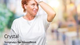  Presentation with memory - Slides having atrractive senior caucasian redhead woman background and a  colored foreground