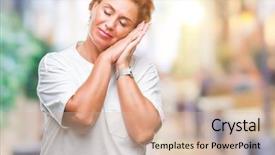  Presentation with closed - PPT layouts featuring atrractive senior caucasian redhead woman background and a  colored foreground