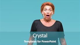  Presentation with face expression recognition - Audience pleasing slides consisting of atrractive senior caucasian redhead woman backdrop and a teal colored foreground