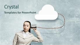  Presentation with young - Slide deck featuring attaching tin phone to ear background and a sky blue colored foreground