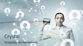  Presentation with young - Presentation design with attaching tin phone to ear background and a  colored foreground