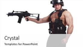  Presentation with nato - PPT theme having anti terrorist - shot of a soldier holding background and a white colored foreground