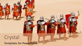  Presentation with soldiers - Beautiful PPT theme featuring attack-and-defense-position backdrop and a coral colored foreground