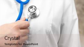  Presentation with rural doctor - PPT layouts enhanced with attack cancer - doctor holding stethoscope closeup background and a mint green colored foreground