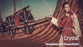  Presentation with seashore - Colorful presentation theme enhanced with attack culture - beautiful viking woman standing near backdrop and a tawny brown colored foreground