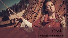  Presentation with seashore - Presentation design consisting of attack culture - beautiful viking woman standing near background and a tawny brown colored foreground